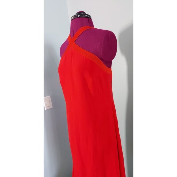 Giorgio Armani Womens Red Crossover Halter Silk Gown Dress Size 46 Slit ❤️ - Picture 3 of 10
